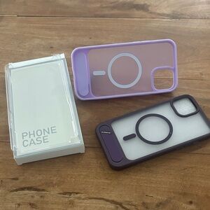 IPhone 15 Plus Cases (2) Magcase compatible and stand light and dark purple NIB
